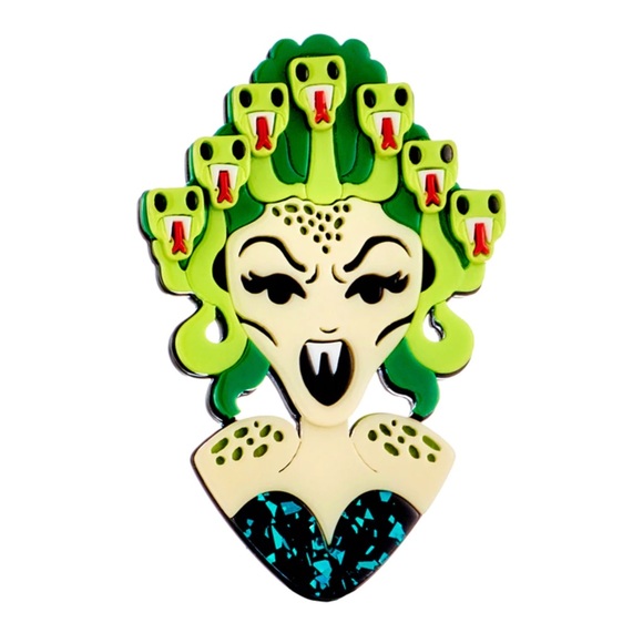 Super cool laser cut acrylic Medusa babe pin brooch Kawaii - Picture 1 of 2